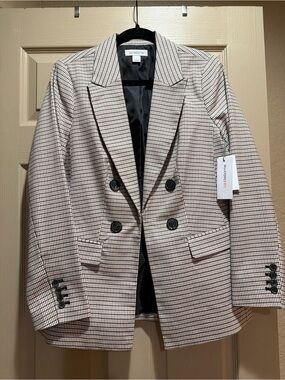 Liz Claiborne Double-Breasted Checked Blazer - Cream & Black